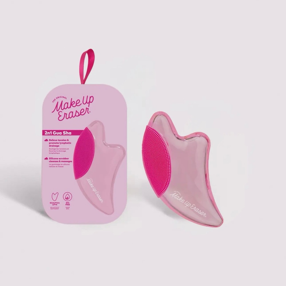 MakeUp Eraser Pink Gua Sha with Silicone Scrubber